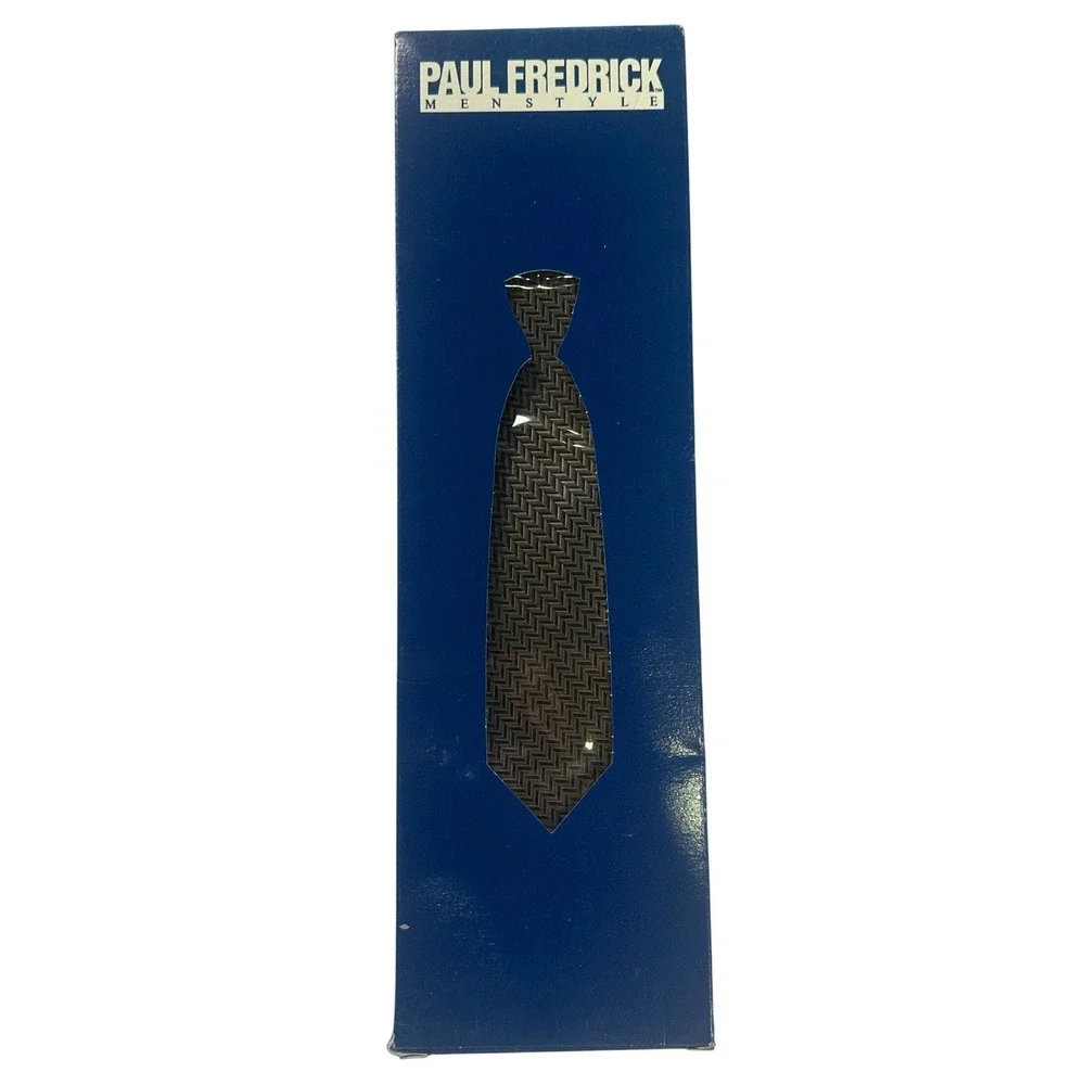 Paul Fredrick Mens Silk Tie Herringbone Pattern‎ Gold Brown Formal NWT